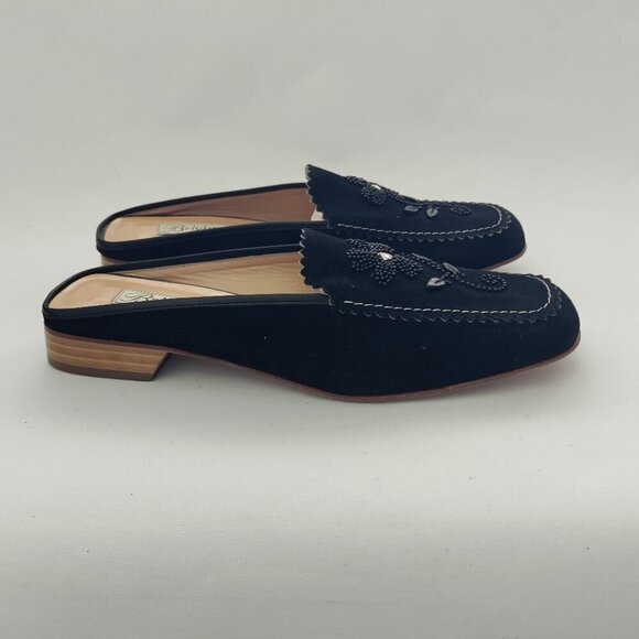 Brighton Shoes - Brighton Leather Melanie Size 9 Slides Mules Shoes Beaded Silver Heart Black
